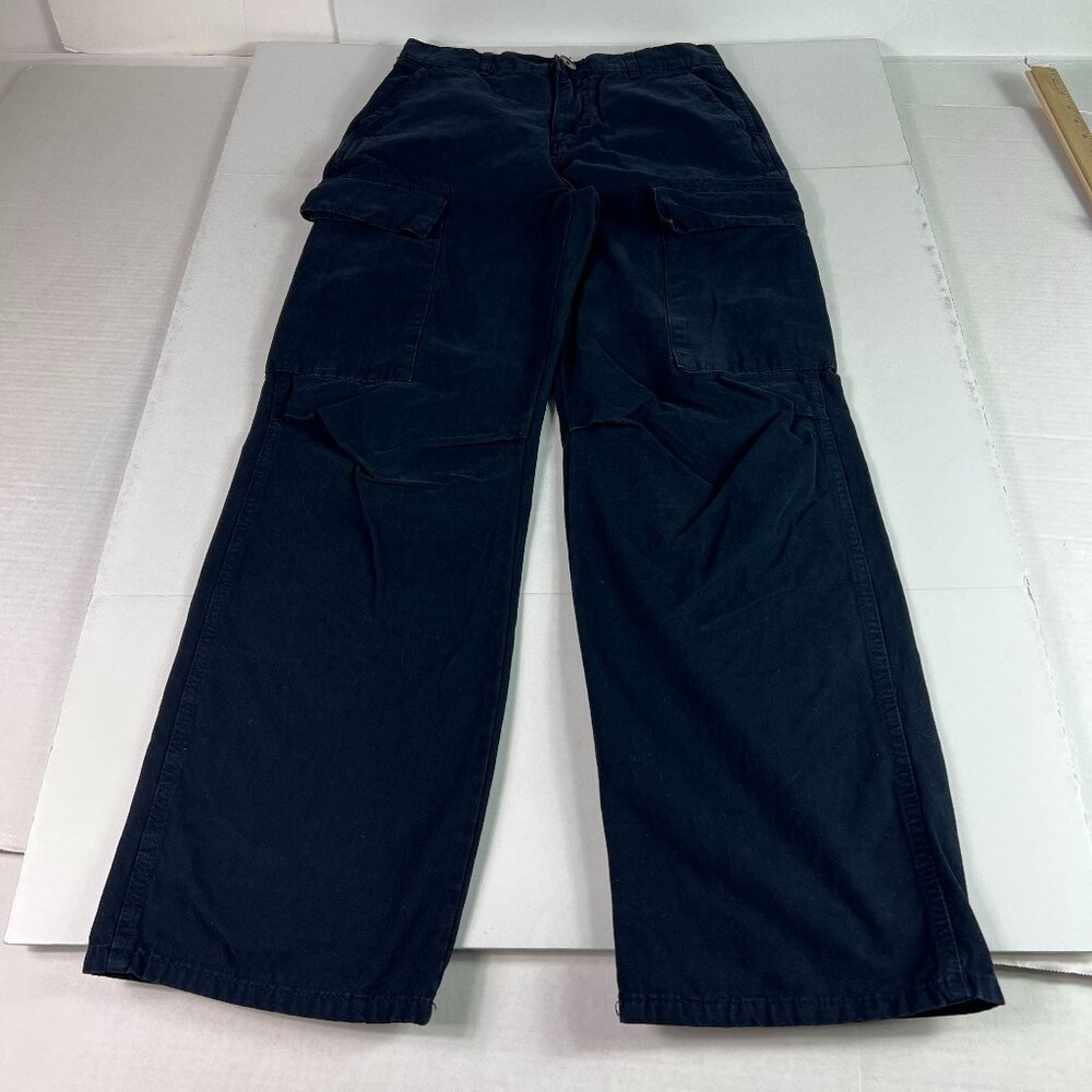 Zara Pants Women's 29x29* High Rise Wide Leg Dark Blue Faded Cargos Tag 4